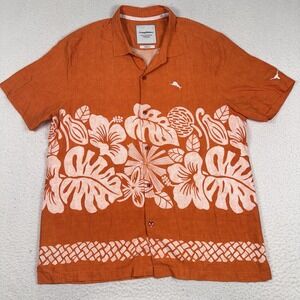 Tommy Bahama Texas Longhorns Hawaiian Shirt Mens 2XL Trim Fit Rayon Orange Aloha